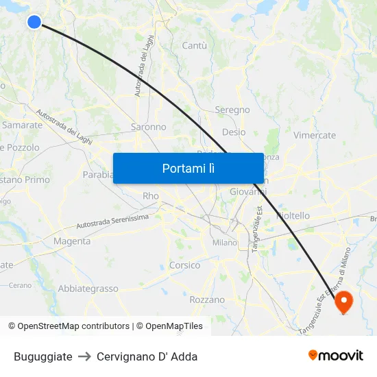 Buguggiate to Cervignano D' Adda map