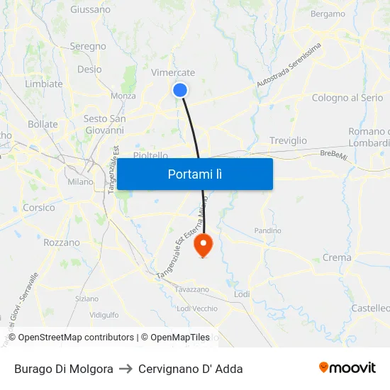 Burago Di Molgora to Cervignano D' Adda map