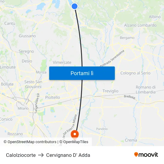 Calolziocorte to Cervignano D' Adda map