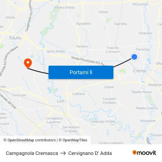 Campagnola Cremasca to Cervignano D' Adda map