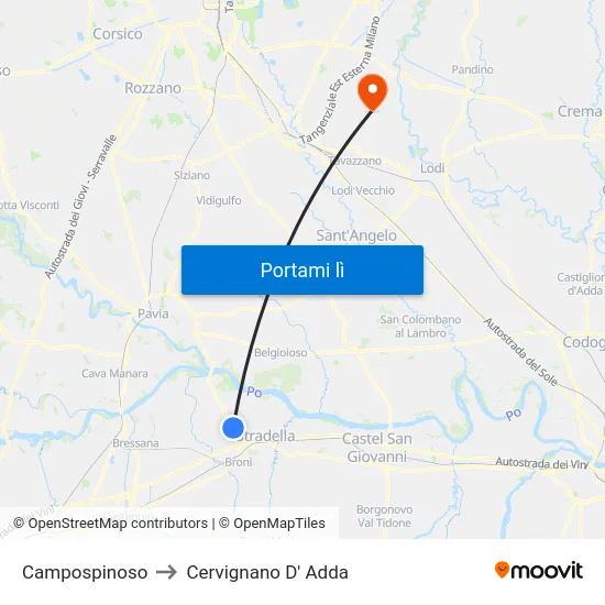 Campospinoso to Cervignano D' Adda map