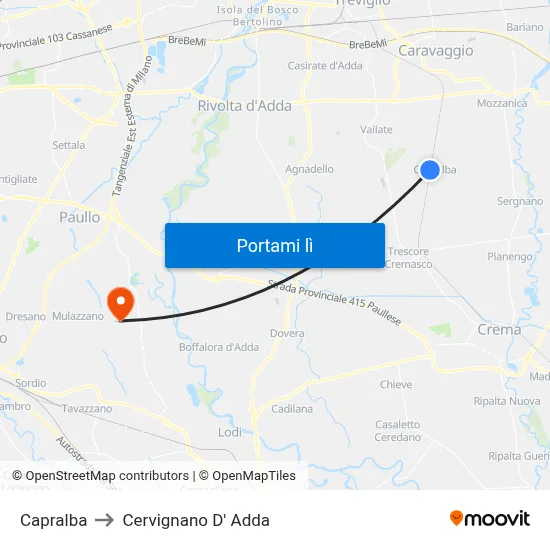 Capralba to Cervignano D' Adda map