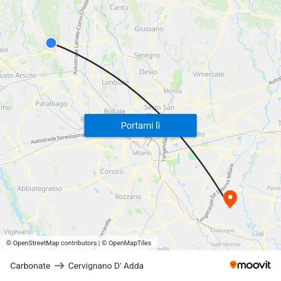 Carbonate to Cervignano D' Adda map