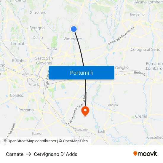 Carnate to Cervignano D' Adda map