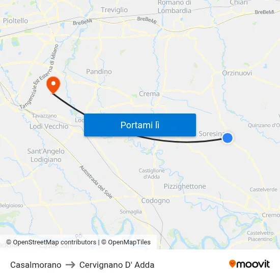Casalmorano to Cervignano D' Adda map