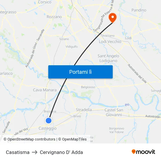 Casatisma to Cervignano D' Adda map
