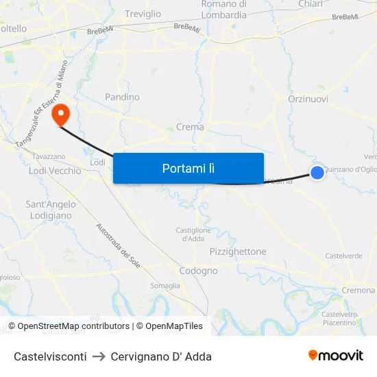 Castelvisconti to Cervignano D' Adda map