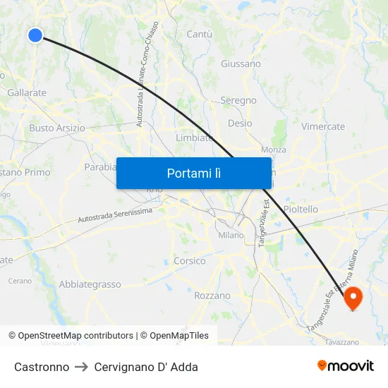 Castronno to Cervignano D' Adda map