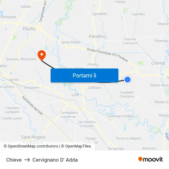 Chieve to Cervignano D' Adda map