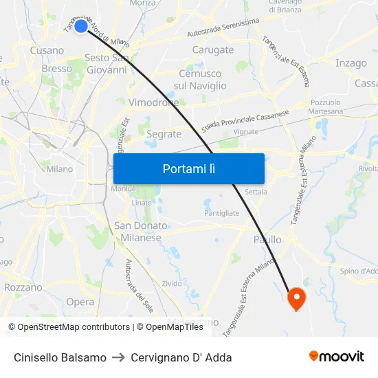 Cinisello Balsamo to Cervignano D' Adda map