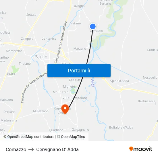 Comazzo to Cervignano D' Adda map