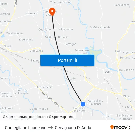 Cornegliano Laudense to Cervignano D' Adda map