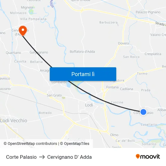 Corte Palasio to Cervignano D' Adda map