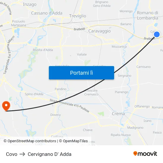 Covo to Cervignano D' Adda map