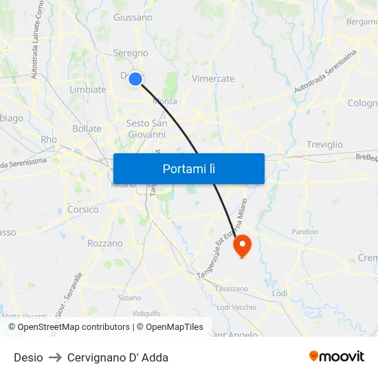 Desio to Cervignano D' Adda map
