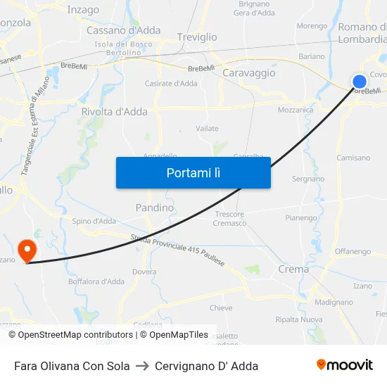 Fara Olivana Con Sola to Cervignano D' Adda map