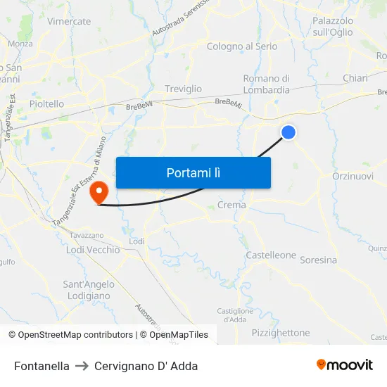 Fontanella to Cervignano D' Adda map