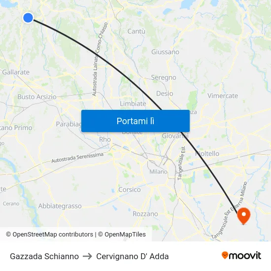 Gazzada Schianno to Cervignano D' Adda map