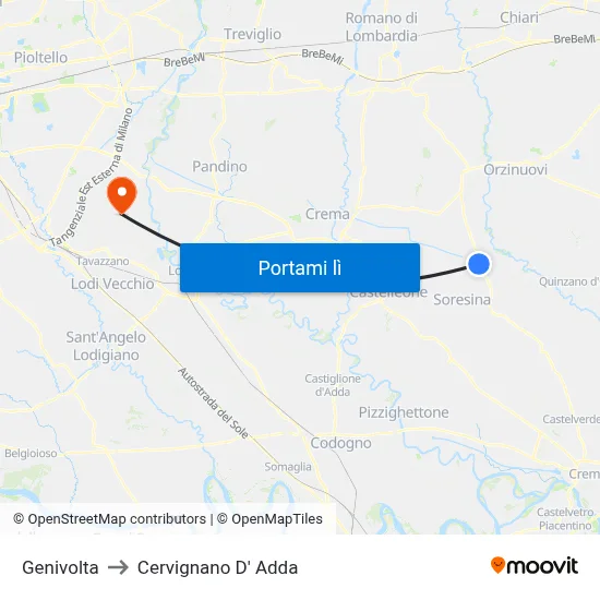 Genivolta to Cervignano D' Adda map
