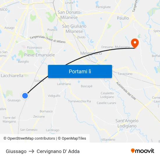 Giussago to Cervignano D' Adda map
