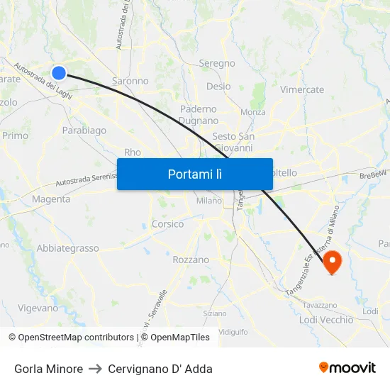 Gorla Minore to Cervignano D' Adda map