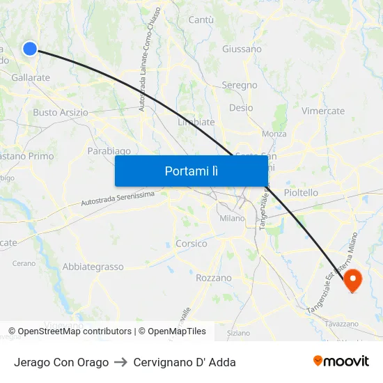 Jerago Con Orago to Cervignano D' Adda map