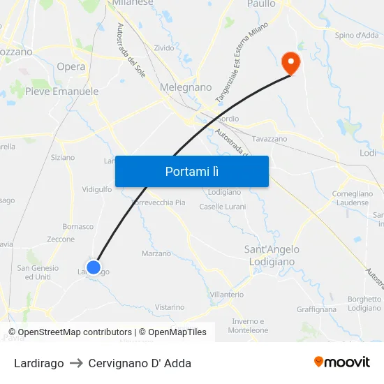 Lardirago to Cervignano D' Adda map