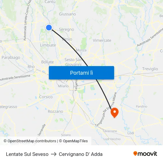 Lentate Sul Seveso to Cervignano D' Adda map