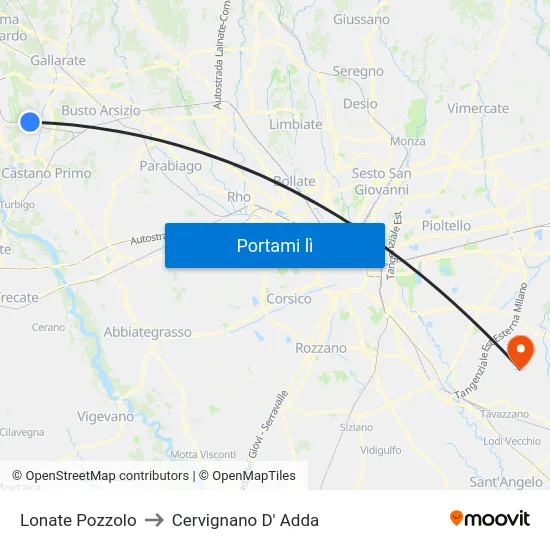 Lonate Pozzolo to Cervignano D' Adda map