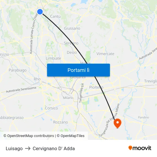 Luisago to Cervignano D' Adda map