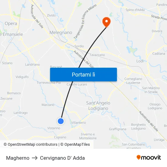 Magherno to Cervignano D' Adda map