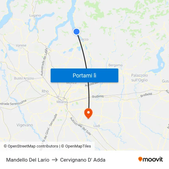 Mandello Del Lario to Cervignano D' Adda map