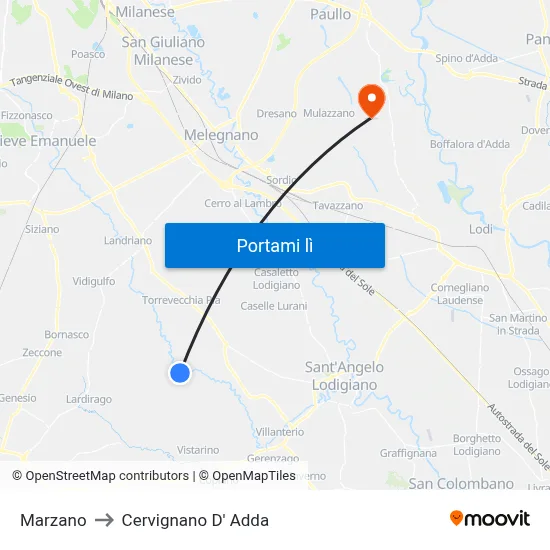 Marzano to Cervignano D' Adda map