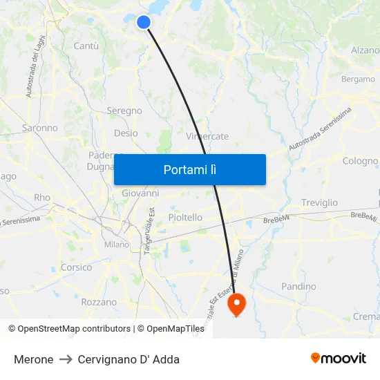 Merone to Cervignano D' Adda map