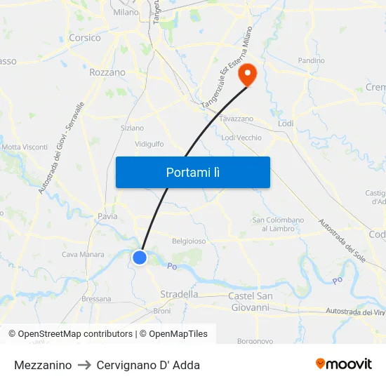 Mezzanino to Cervignano D' Adda map