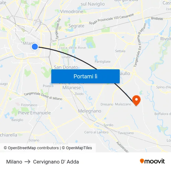 Milano to Cervignano D' Adda map