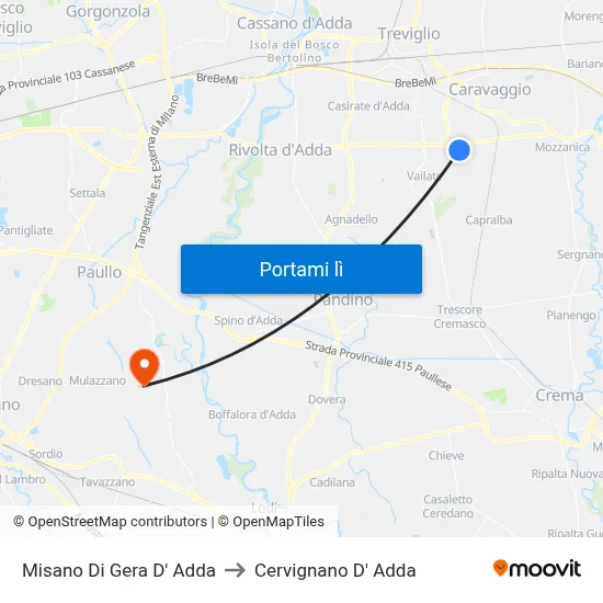 Misano Di Gera D' Adda to Cervignano D' Adda map