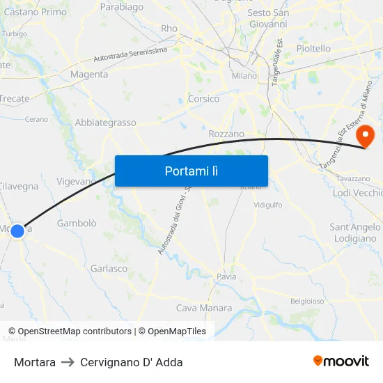 Mortara to Cervignano D' Adda map