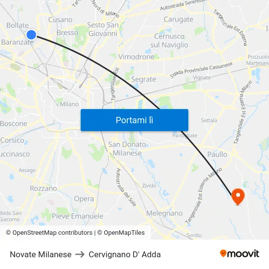 Novate Milanese to Cervignano D' Adda map