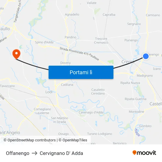 Offanengo to Cervignano D' Adda map