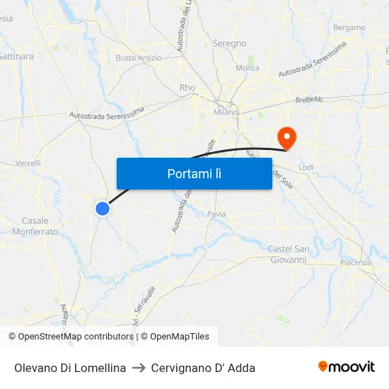 Olevano Di Lomellina to Cervignano D' Adda map