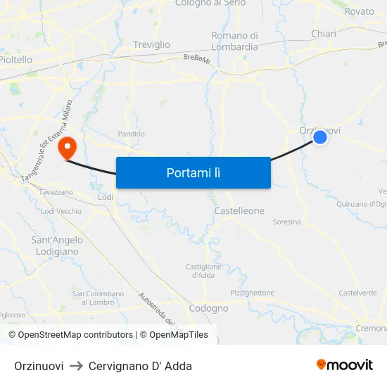 Orzinuovi to Cervignano D' Adda map
