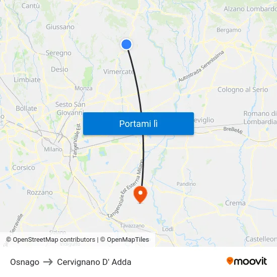 Osnago to Cervignano D' Adda map