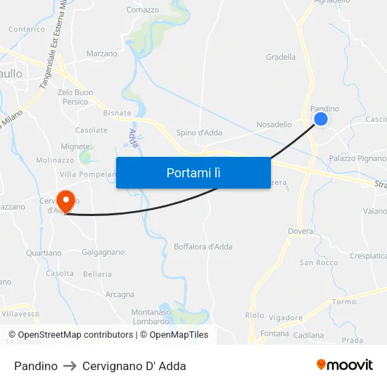 Pandino to Cervignano D' Adda map