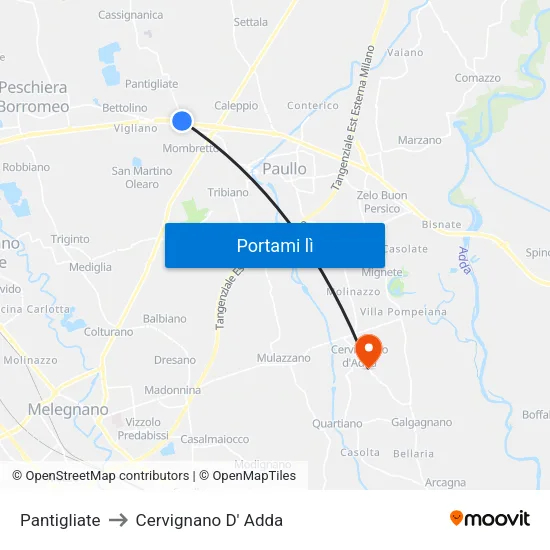 Pantigliate to Cervignano D' Adda map