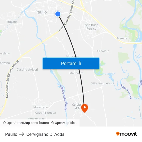 Paullo to Cervignano D' Adda map