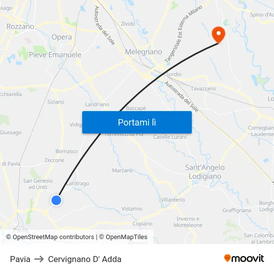 Pavia to Cervignano D' Adda map