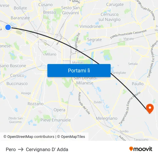 Pero to Cervignano D' Adda map