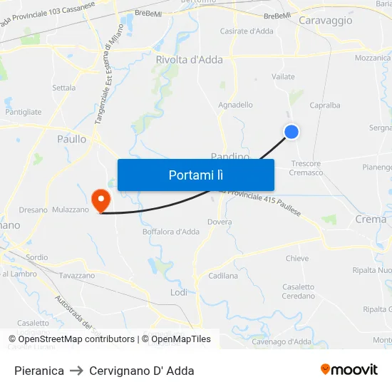 Pieranica to Cervignano D' Adda map