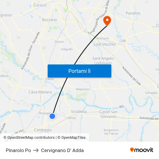 Pinarolo Po to Cervignano D' Adda map